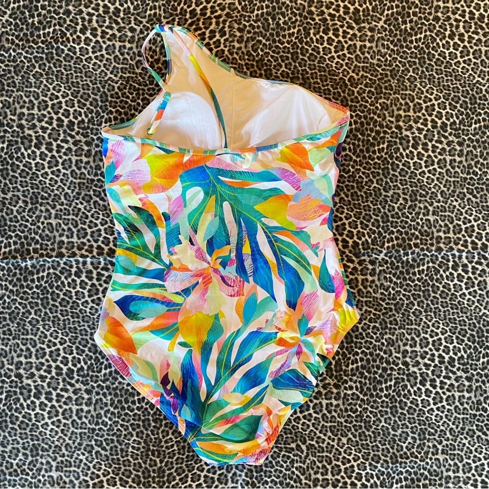 LA BLANCA Wild Tropic One Shoulder Tropical Floral Multicolor One Piece EUC 14 - Picture 10 of 10